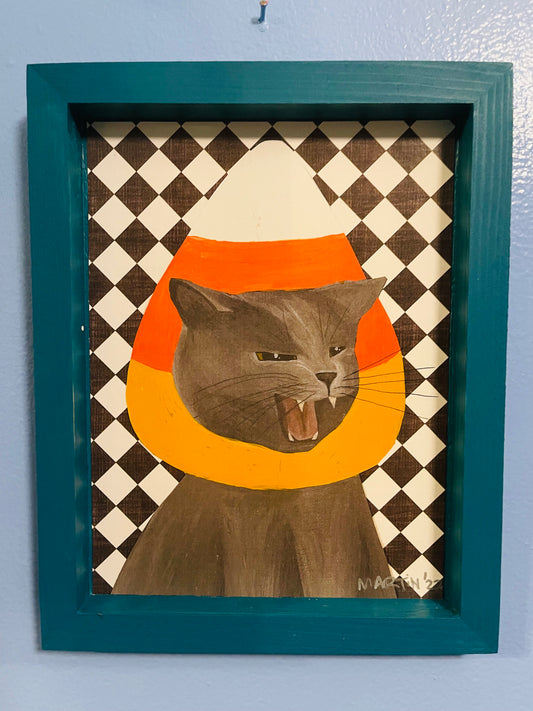 Spicy Candy Corn Toni High Quality Print mounted on painted 8x10 framed wooden panel - teal - FREE SHIPPING IN US