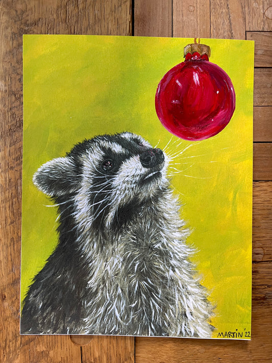 Christmas Raccoon Print - 8.5x11" - FREE SHIPPING IN US