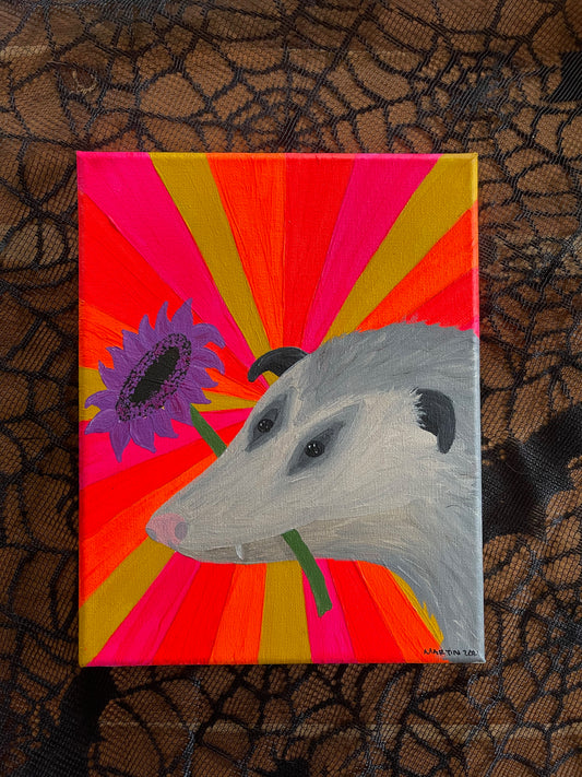 Friendly Possum with Neon Background - Original Art on 8x10" canvas - *FREE SHIPPING*