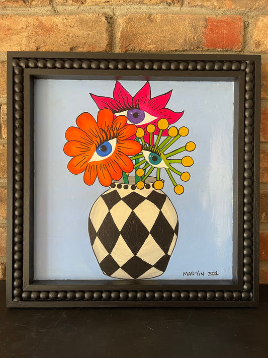 16x16" Eye Flowers on framed wood panel - FREE SHIPPING in US