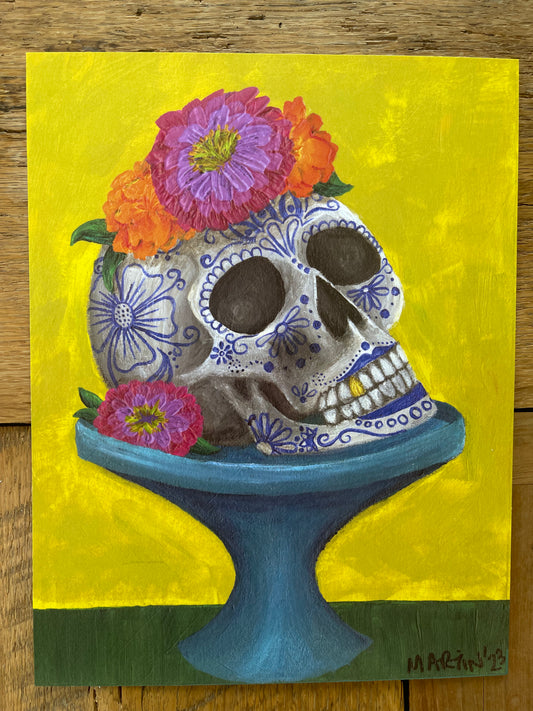Chinoiserie Skull with Marigolds and Zinnias - 8.5x11 Print - FREE SHIPPING IN US