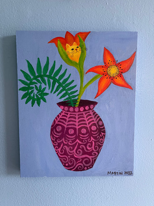 Strange Flowers - acrylic on 8x10 wood panel - FREE SHIPPING IN US
